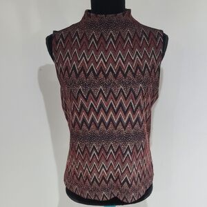 Jessica Women's Metallic Chevron Sleeveless Stretch Top Medium Red Black Glam